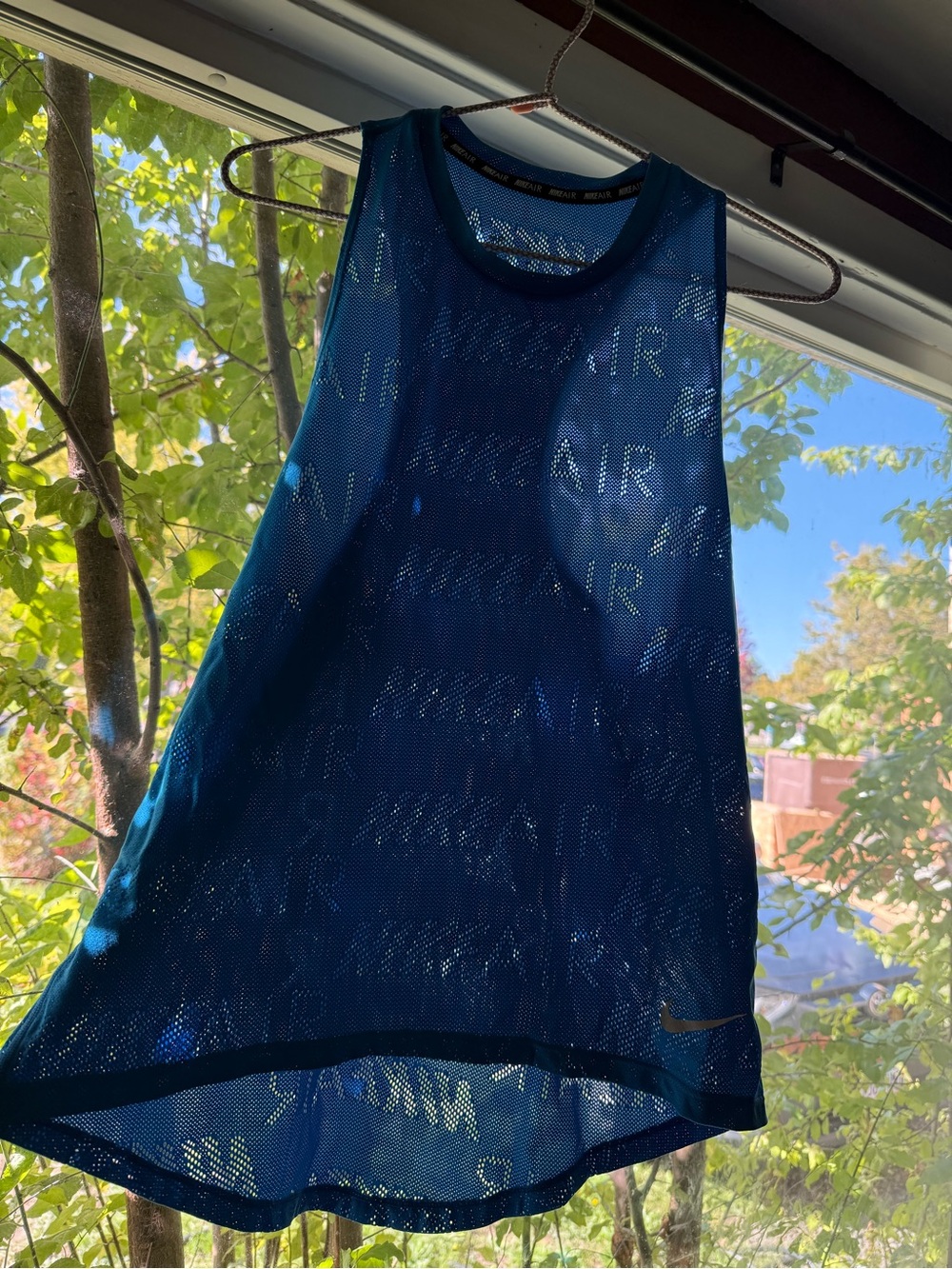 Women’s Dri-Fit Nike razor back blue athletic mesh tank with Nike air size S